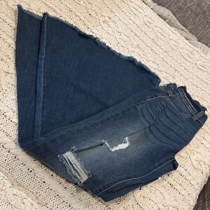 Zenana Outfitters Dark Blue Distressed Flare Jeans